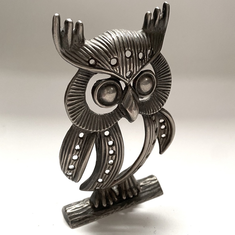 Vintage Owl on Branch Silver Plated Hong Kong Metal Figurine Earring Holder